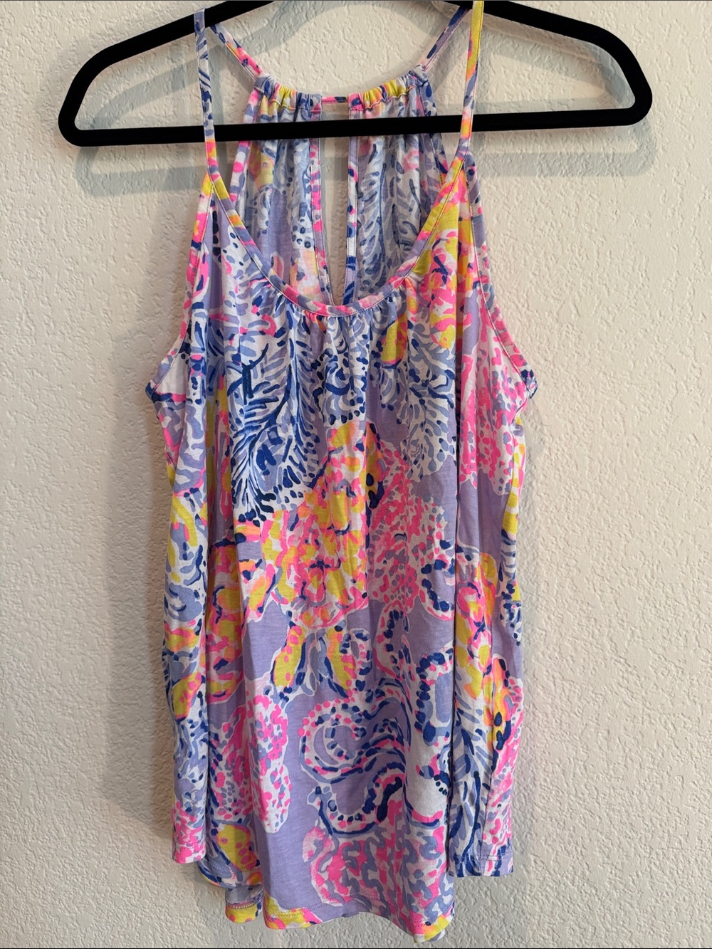 Lilly Pulitzer Lavender Floral Halter Tank with Pink & Yellow Accents